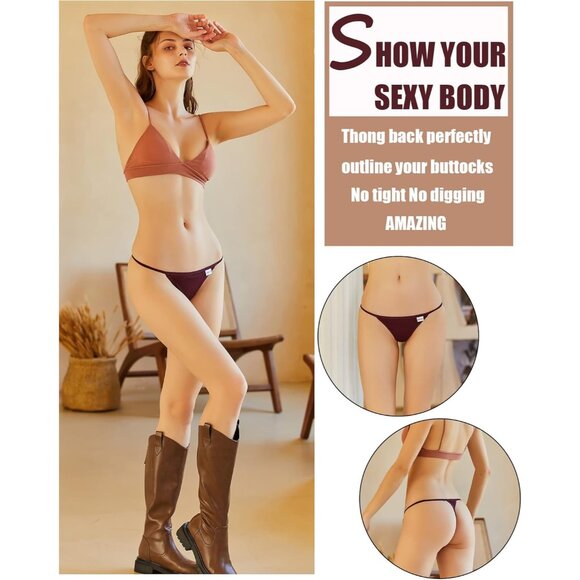 Cotton G-String Thongs 10 Pack Low Rise Hipster Underwear for Women S-XL - Picture 3 of 5